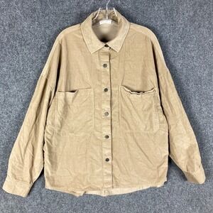 Miss Love Corduroy Shirt Women's Large Long Sleeve Tan 100% Cotton Adults L‎